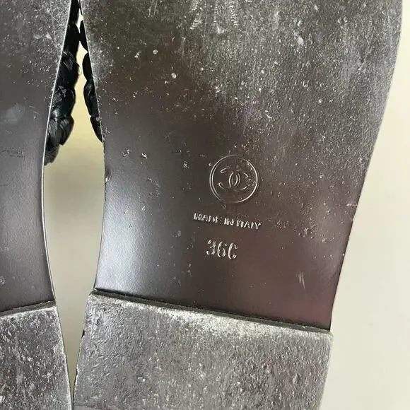 Chanel Black Raffia Sandals With Crystal Embellishments CC Logo 36C - Picture 10 of 14